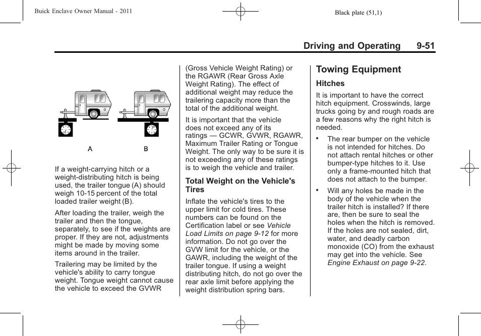 Towing equipment, Towing equipment -51, Driving and operating 9-51 | Buick 2011 Enclave User Manual | Page 289 / 434