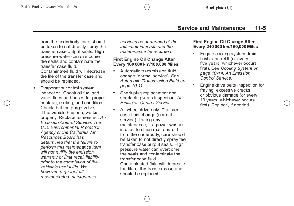 Service and maintenance 11-5 | Buick 2011 Enclave User Manual | Page 393 / 434