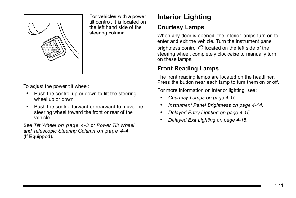 Interior lighting, Interior lighting -11, Courtesy lamps | Front reading lamps | Buick 2010 Lucerne User Manual | Page 17 / 474