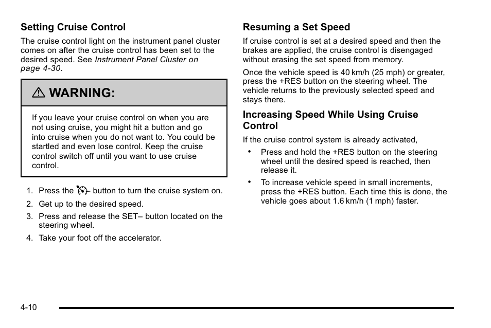 Warning | Buick 2010 Lucerne User Manual | Page 170 / 474