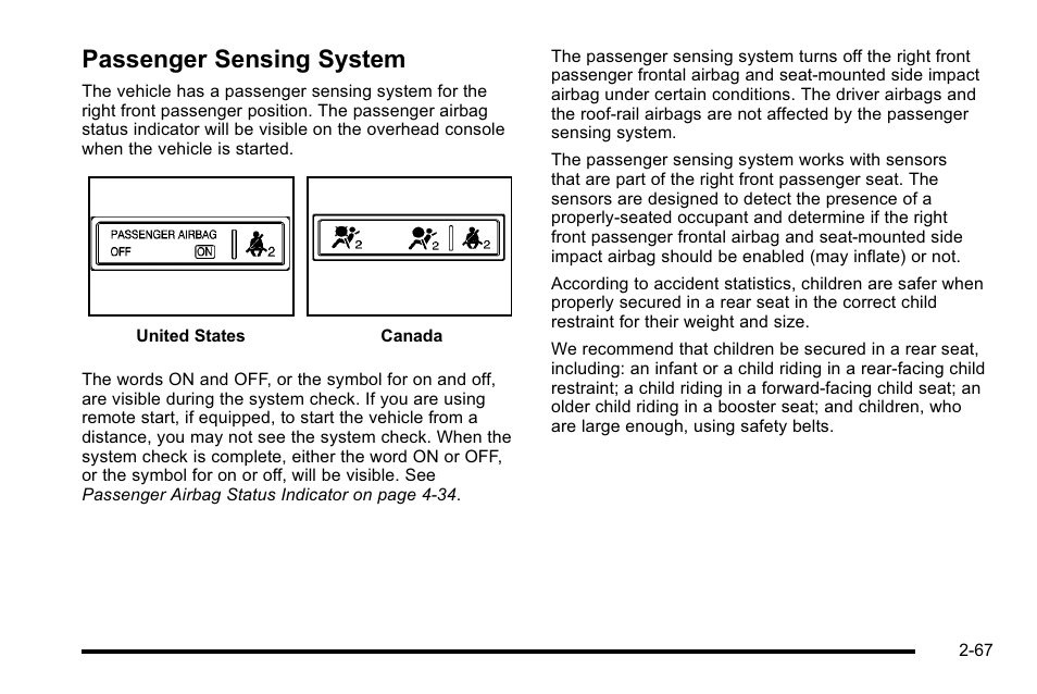 Passenger sensing system, Sensing system -67 | Buick 2010 Lucerne User Manual | Page 99 / 474