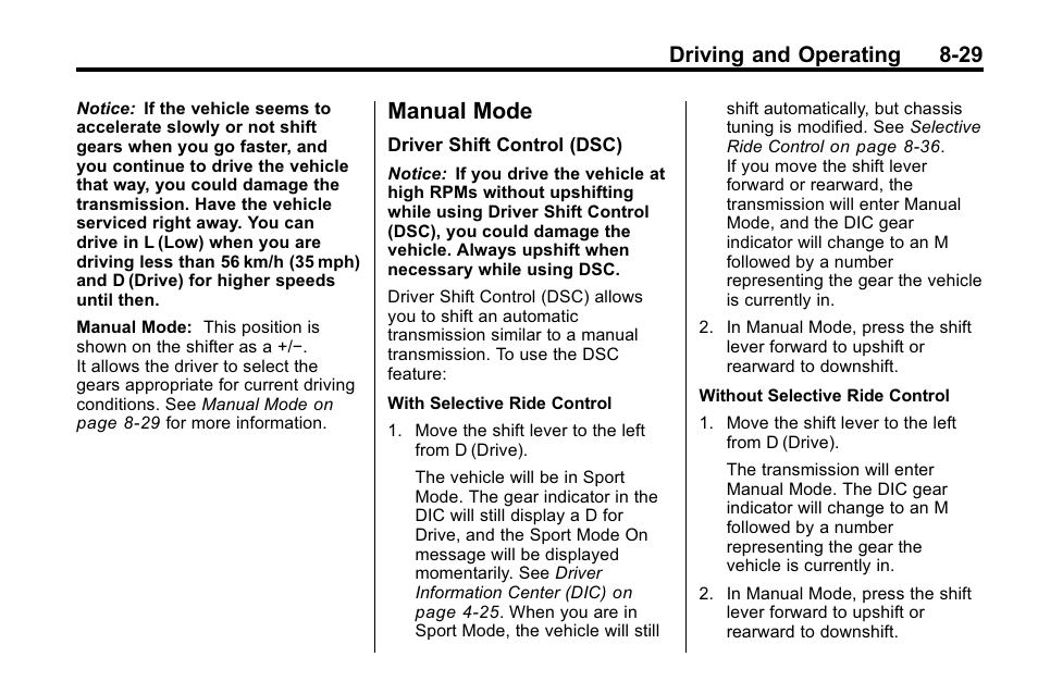 Manual mode, Manual mode -29, Driving and operating 8-29 | Buick 2010 Lacrosse User Manual | Page 249 / 418