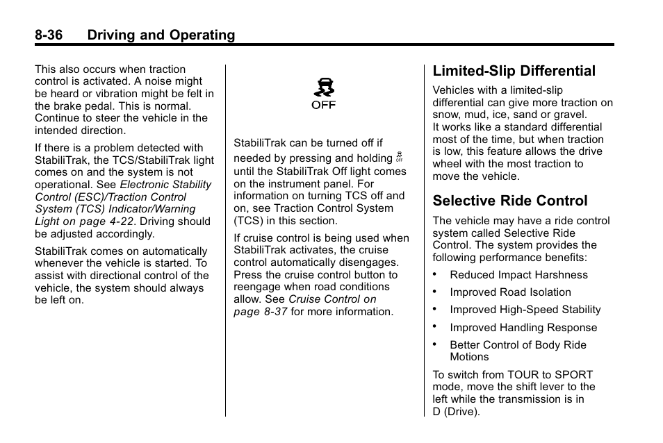 Limited-slip differential, Selective ride control, 36 driving and operating | Buick 2010 Lacrosse User Manual | Page 256 / 418