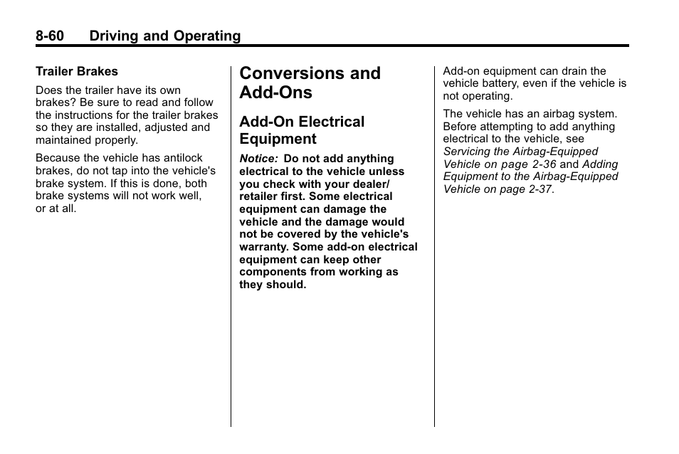 Conversions and add-ons, Add-on electrical equipment, Add-on electrical | Equipment -60 | Buick 2010 Lacrosse User Manual | Page 280 / 418