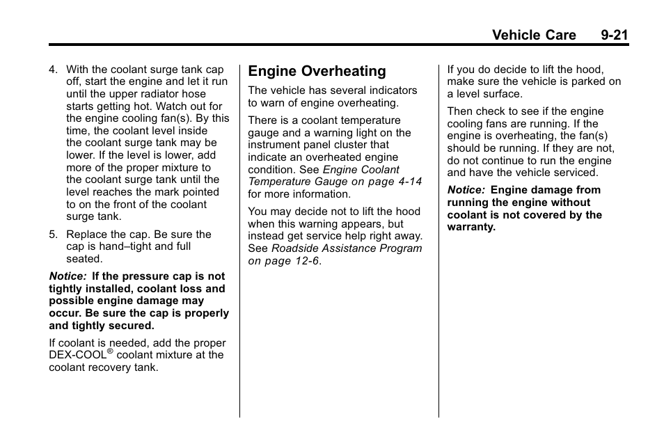 Engine overheating, Engine overheating -21, High | Vehicle care 9-21 | Buick 2010 Lacrosse User Manual | Page 301 / 418