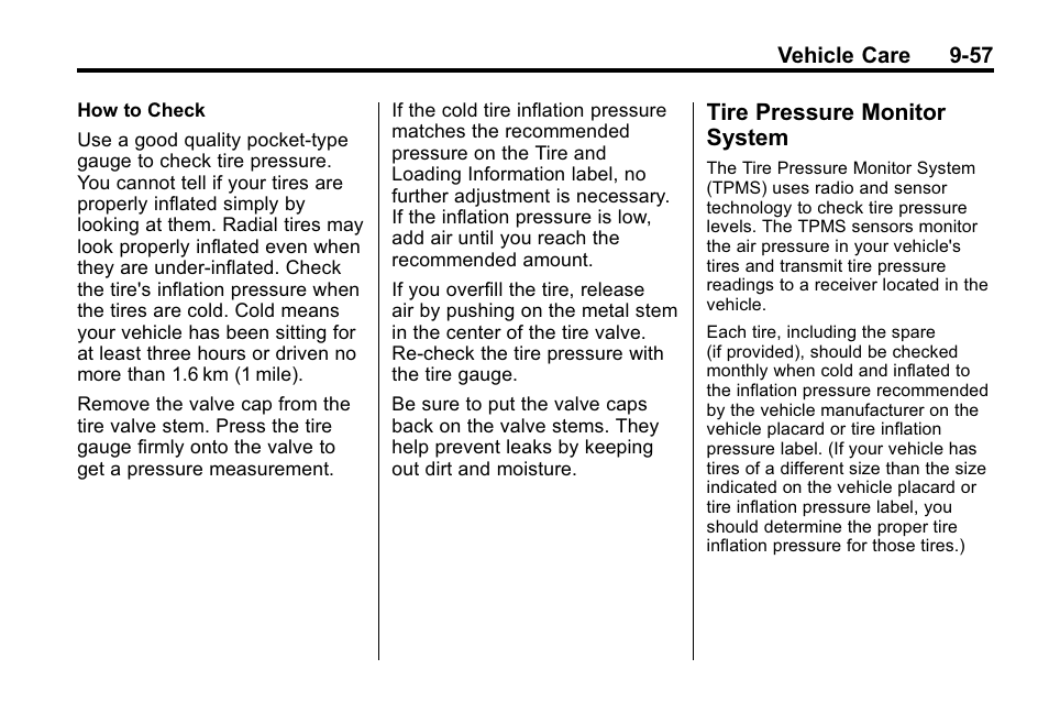 Tire pressure monitor system, Tire pressure monitor, System -57 | Buick 2010 Lacrosse User Manual | Page 337 / 418
