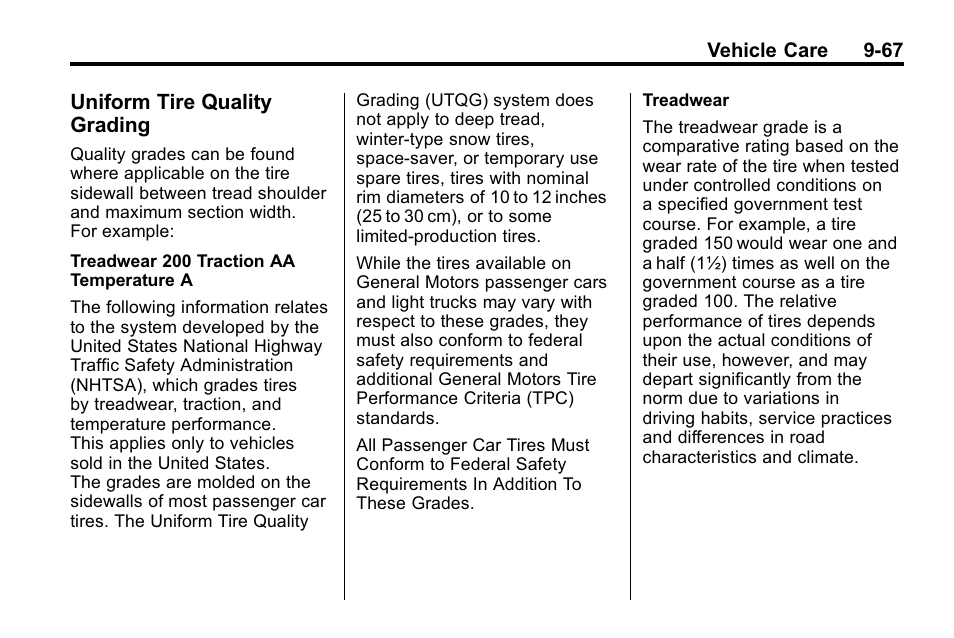Uniform tire quality grading, Uniform tire quality, Grading -67 | Buick 2010 Lacrosse User Manual | Page 347 / 418