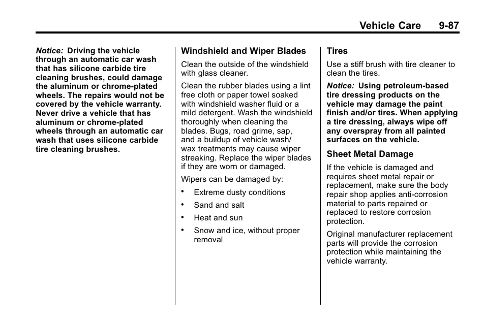 Vehicle care 9-87 | Buick 2010 Lacrosse User Manual | Page 367 / 418
