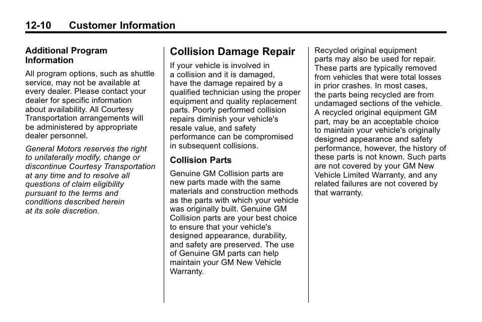 Collision damage repair, Collision damage repair -10 | Buick 2010 Lacrosse User Manual | Page 398 / 418