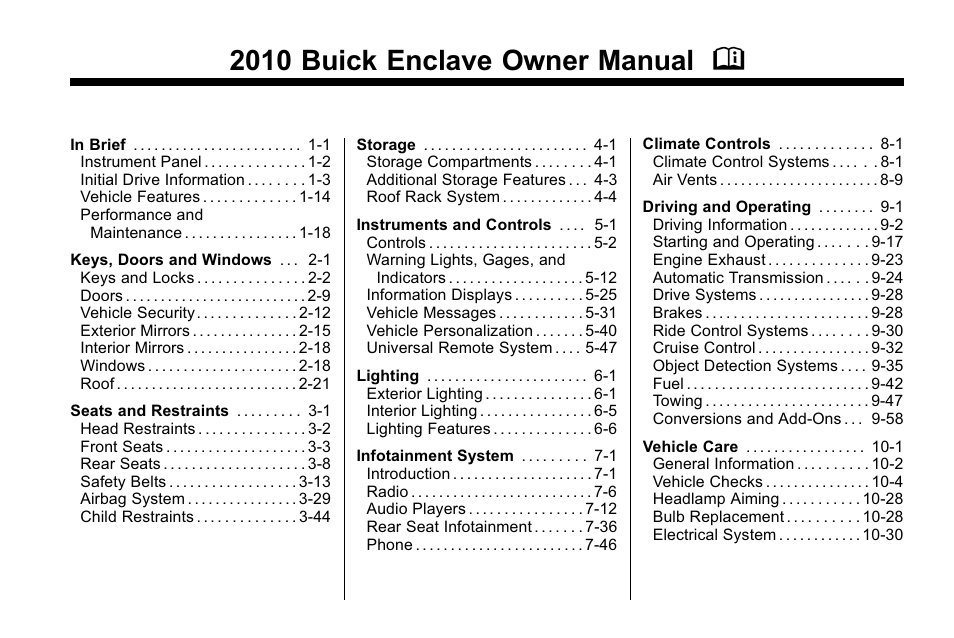 Buick 2010 Enclave User Manual | 440 pages