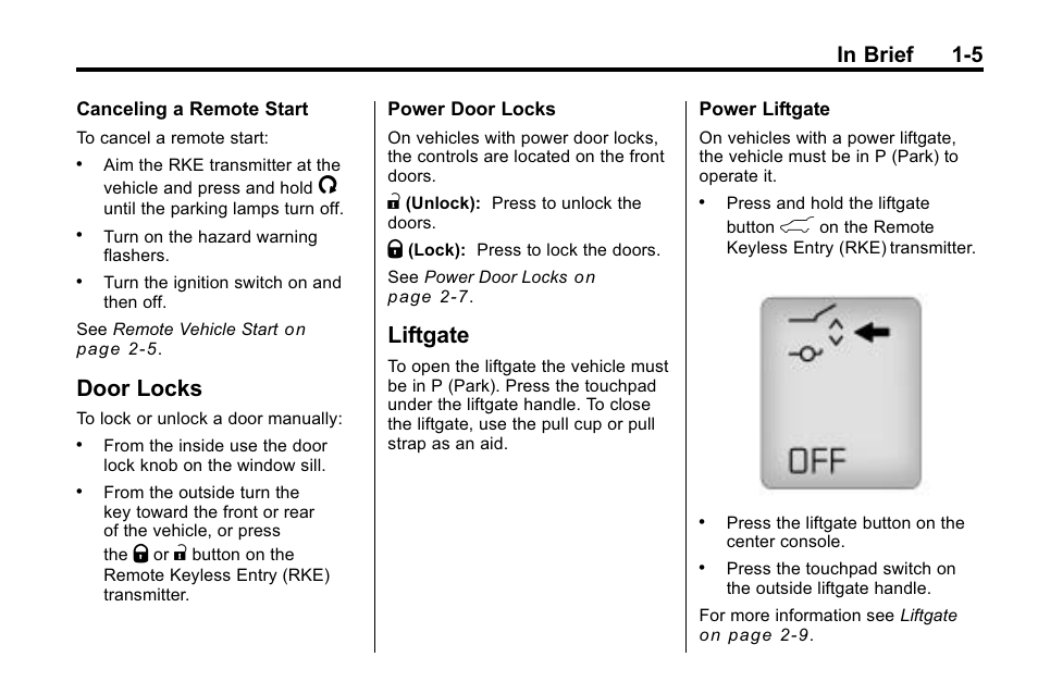 Door locks, Liftgate, Door locks -5 liftgate -5 | Buick 2010 Enclave User Manual | Page 11 / 440