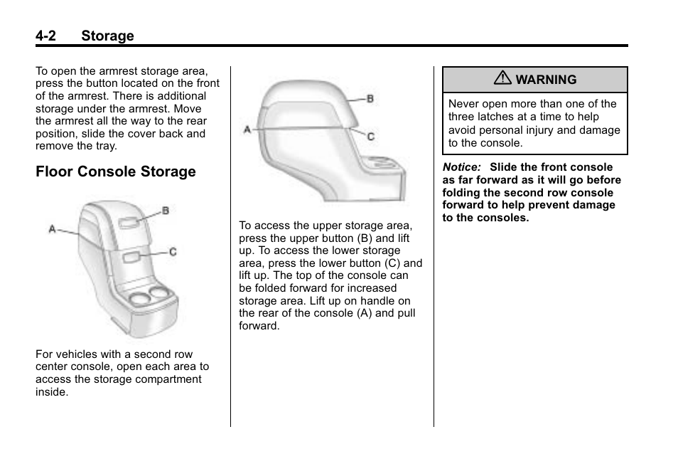 Floor console storage | Buick 2010 Enclave User Manual | Page 116 / 440