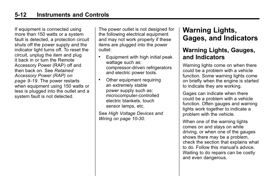 Warning lights, gages, and indicators, Warning lights, gauges, and indicators, Warning lights, gages, and | Automatic transmission -24, Warning lights, gauges, and, Indicators -12, 12 instruments and controls | Buick 2010 Enclave User Manual | Page 130 / 440