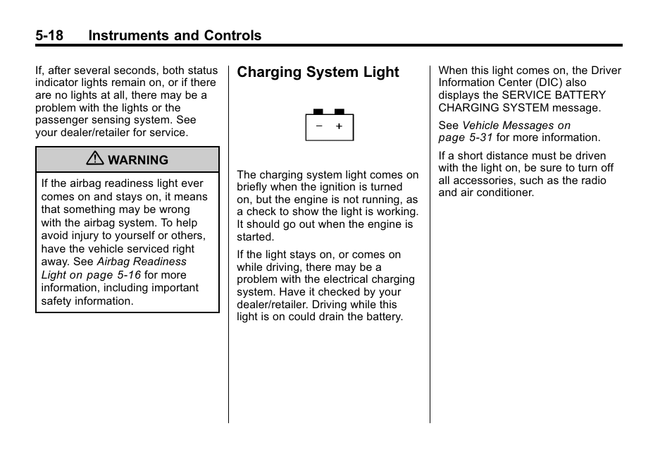 Charging system light, Charging system light -18 | Buick 2010 Enclave User Manual | Page 136 / 440