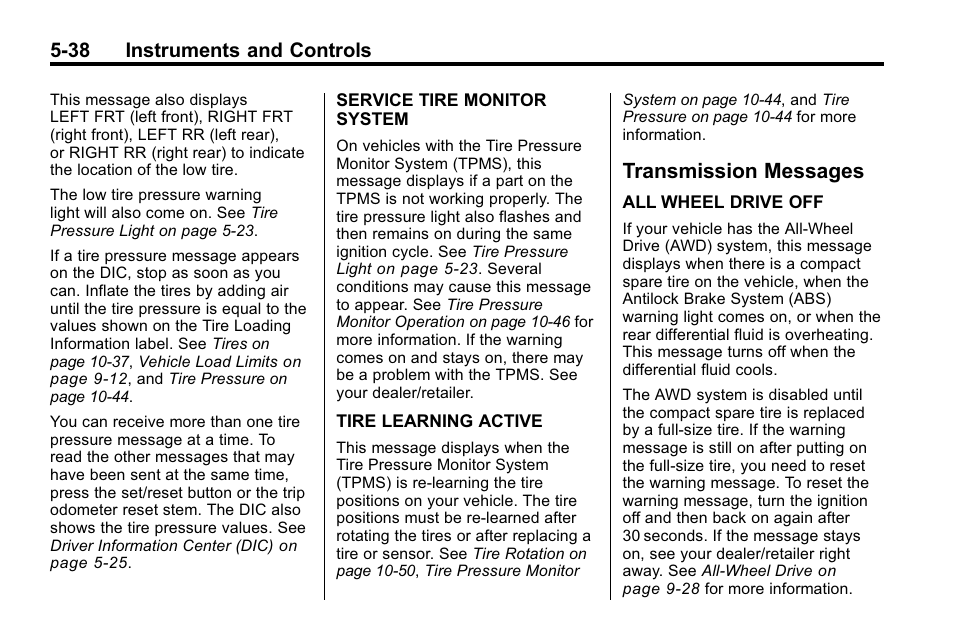 Transmission messages, Transmission messages -38, 38 instruments and controls | Buick 2010 Enclave User Manual | Page 156 / 440
