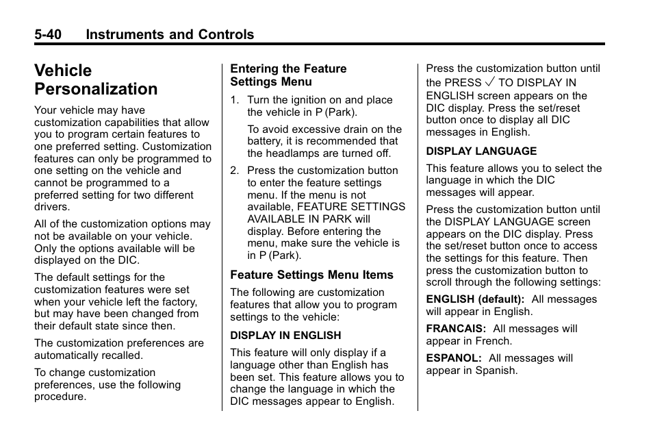 Vehicle personalization, Ride, Vehicle personalization -40 | 40 instruments and controls | Buick 2010 Enclave User Manual | Page 158 / 440