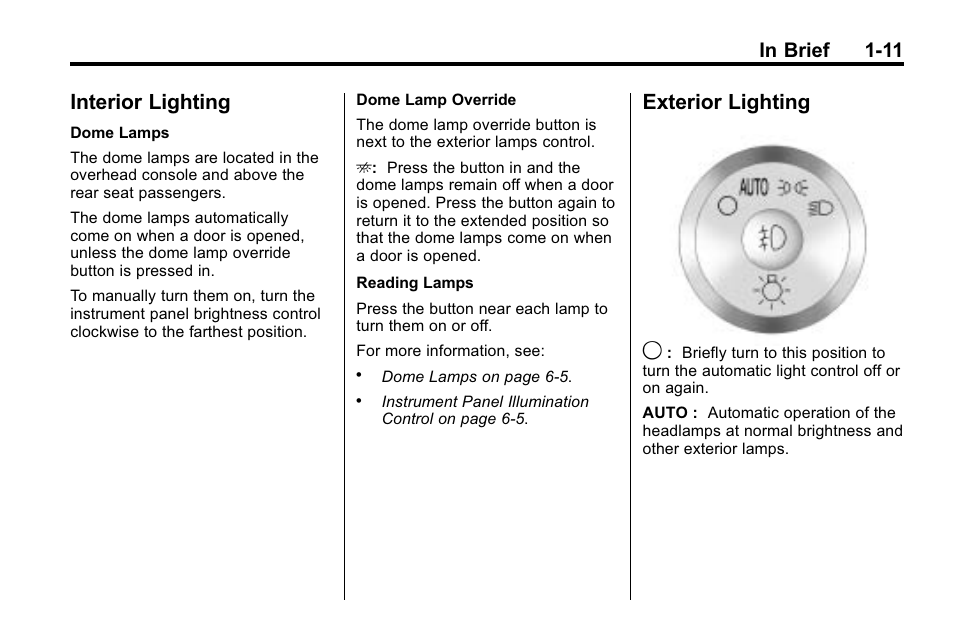 Interior lighting, Exterior lighting, Interior lighting -11 exterior lighting -11 | Exterior lighting 9 | Buick 2010 Enclave User Manual | Page 17 / 440