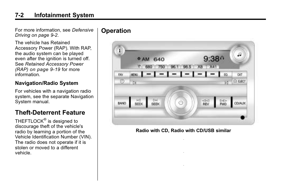 Theft-deterrent feature, Operation, Theft-deterrent feature -2 operation -2 | Rear seat, 2 infotainment system | Buick 2010 Enclave User Manual | Page 180 / 440