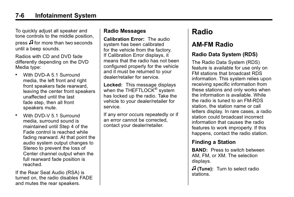 Radio, Am-fm radio, Radio -6 | Headlamp aiming, Am-fm radio -6, Rear, 6 infotainment system | Buick 2010 Enclave User Manual | Page 184 / 440