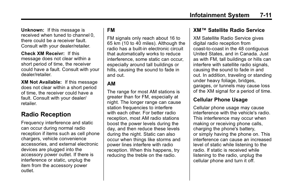 Radio reception, Radio reception -11, Phone | Buick 2010 Enclave User Manual | Page 189 / 440