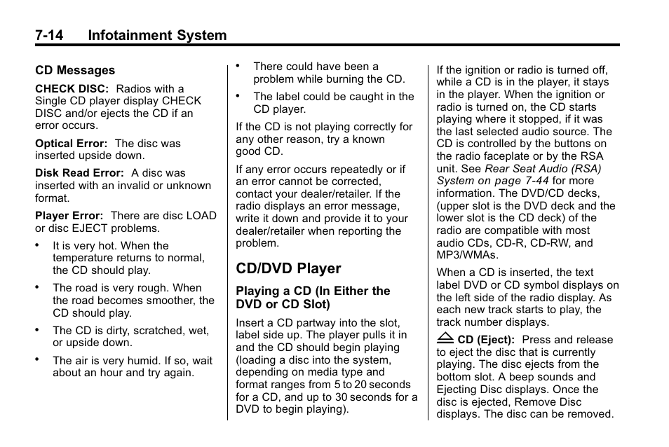 Cd/dvd player, Cd/dvd player -14, Read the following | 14 infotainment system | Buick 2010 Enclave User Manual | Page 192 / 440
