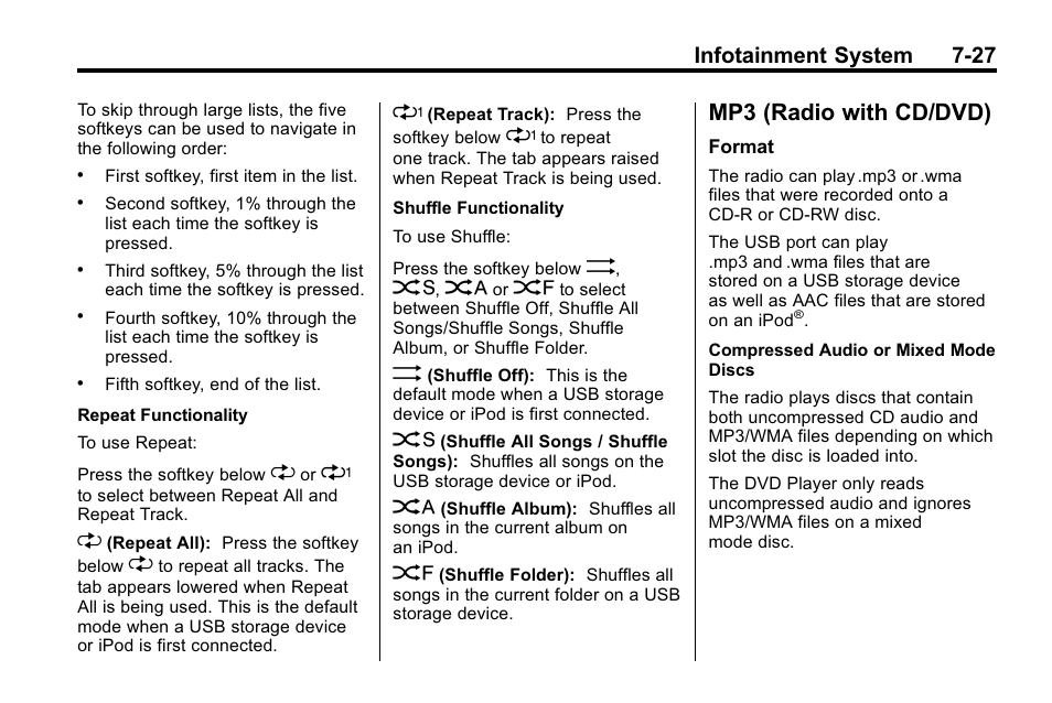 Mp3 (radio with cd/dvd), Mp3 (radio with cd/dvd) -27, Infotainment system 7-27 | Buick 2010 Enclave User Manual | Page 205 / 440