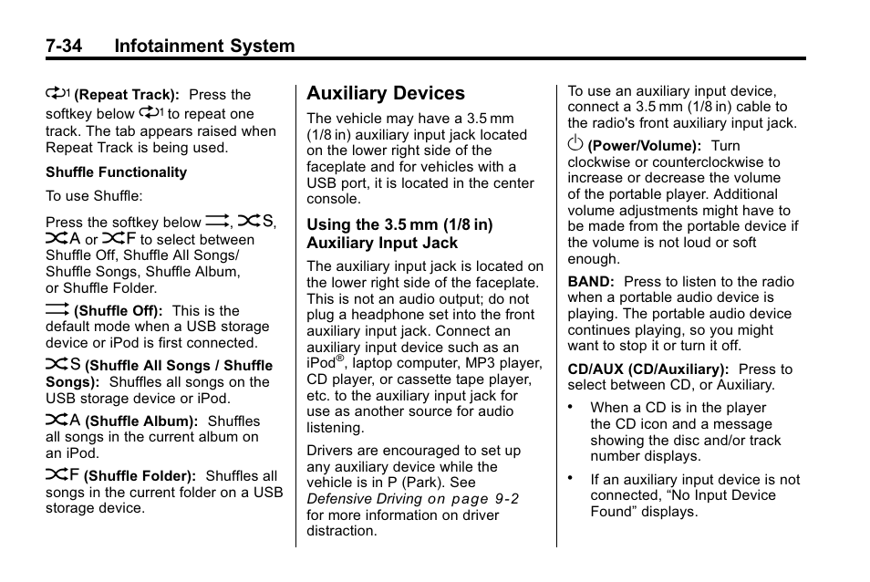 Auxiliary devices, Auxiliary devices -34, 34 infotainment system | Buick 2010 Enclave User Manual | Page 212 / 440