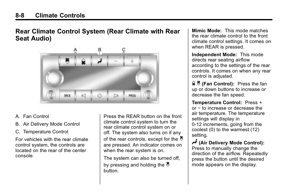 Rear climate control system, Rear climate with rear seat audio) -8 | Buick 2010 Enclave User Manual | Page 242 / 440