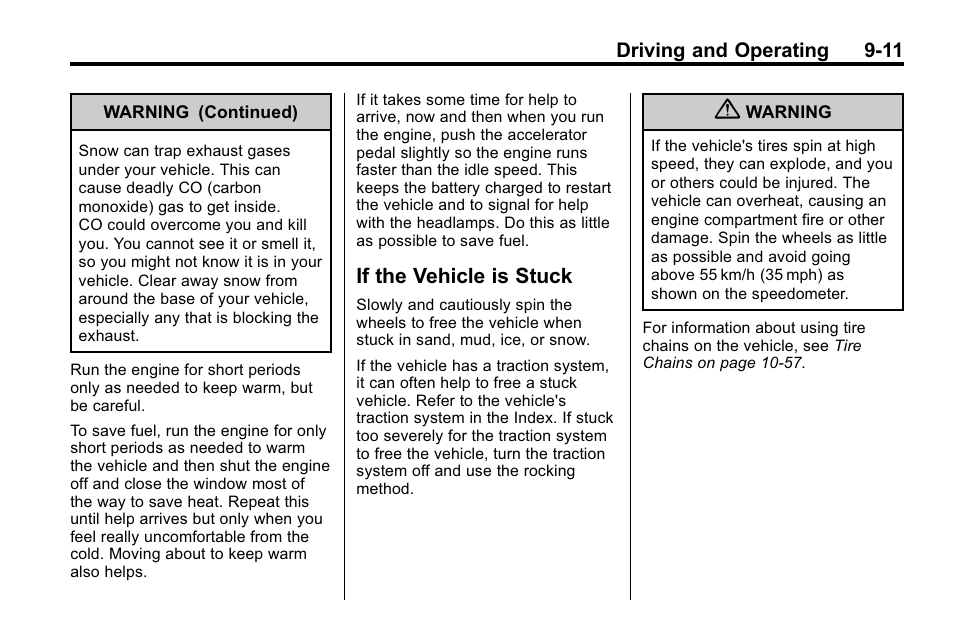 If the vehicle is stuck, If the vehicle is stuck -11 | Buick 2010 Enclave User Manual | Page 255 / 440