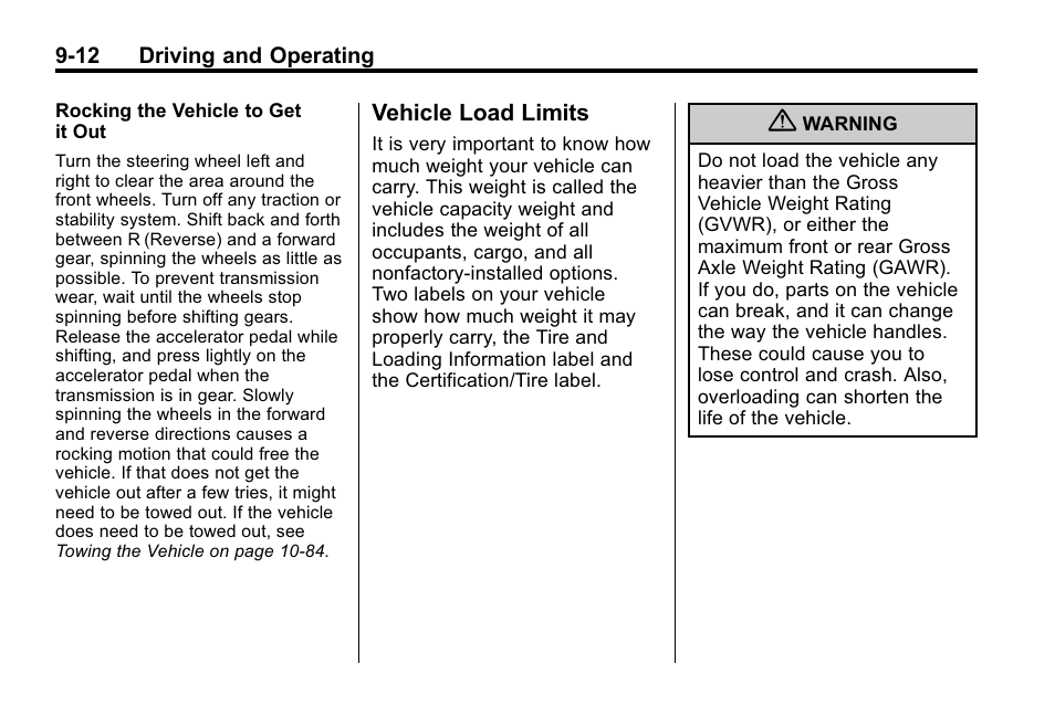 Vehicle load limits, Vehicle load limits -12 | Buick 2010 Enclave User Manual | Page 256 / 440
