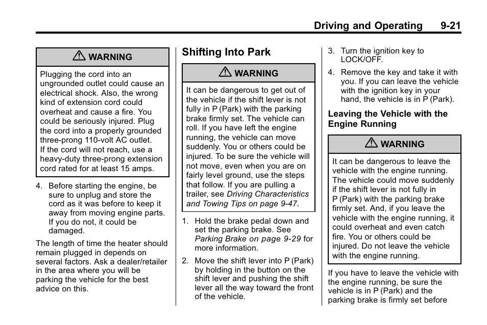 Shifting into park, Shifting into park -21, Object | Buick 2010 Enclave User Manual | Page 265 / 440