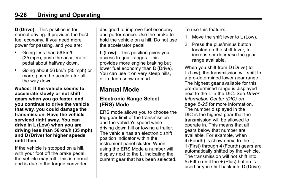 Manual mode, Manual mode -26, 26 driving and operating | Buick 2010 Enclave User Manual | Page 270 / 440