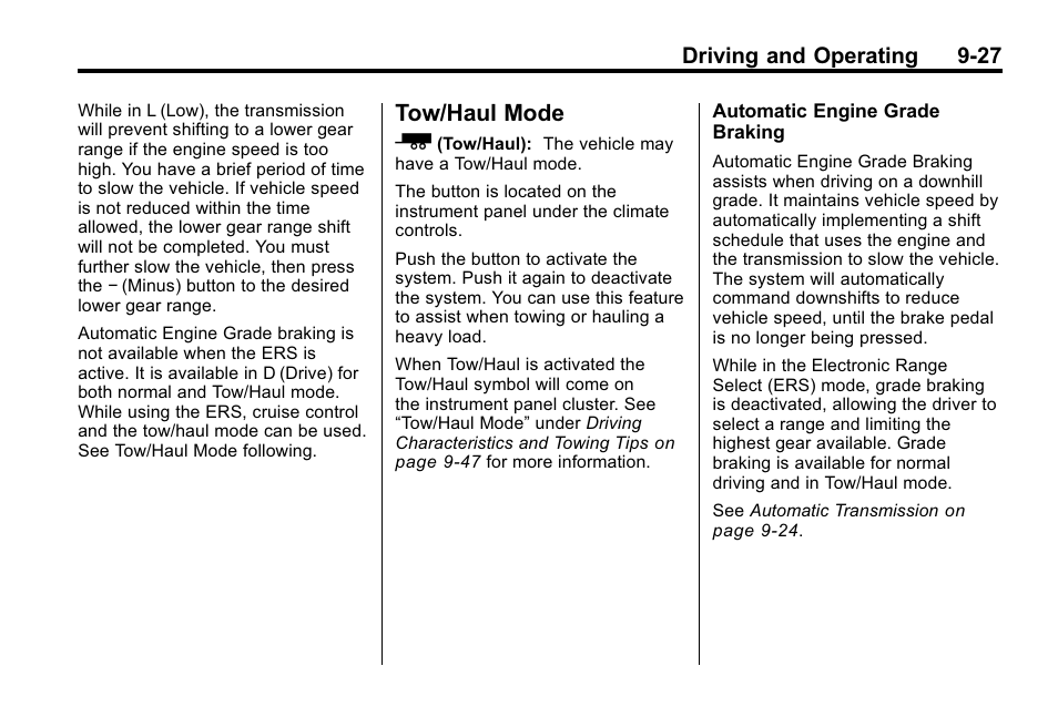 Tow/haul mode, Tow/haul mode -27, Driving and operating 9-27 | Buick 2010 Enclave User Manual | Page 271 / 440