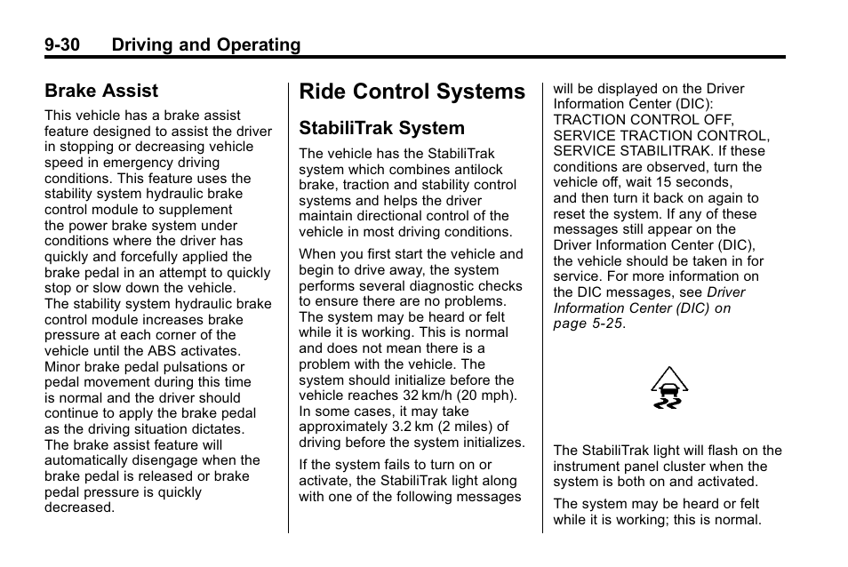 Brake assist, Ride control systems, Stabilitrak system | Control systems -30, Brake assist -30, Stabilitrak system -30 | Buick 2010 Enclave User Manual | Page 274 / 440