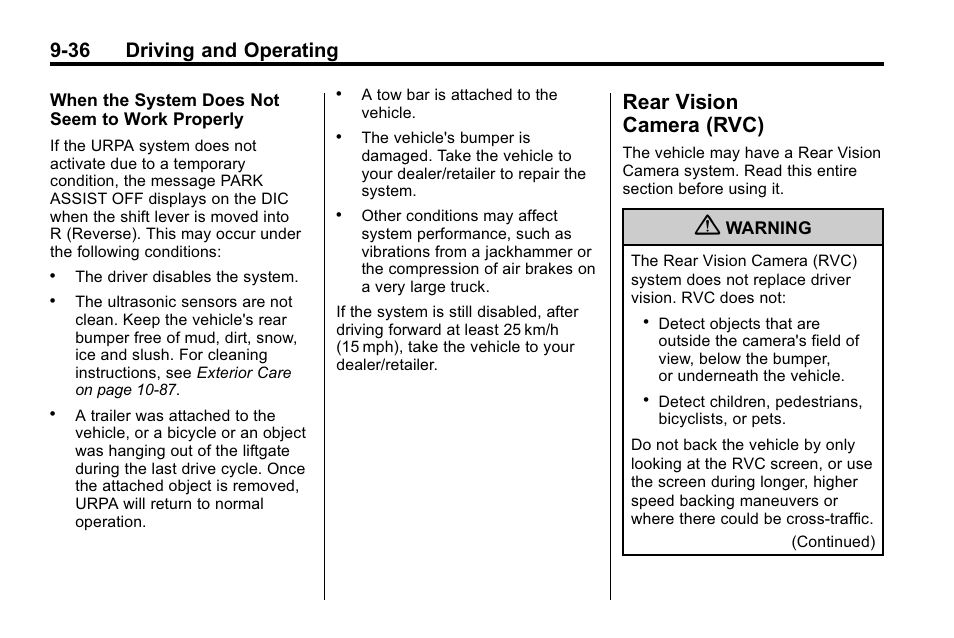 Rear vision camera (rvc), Rear vision, Camera (rvc) -36 | 36 driving and operating | Buick 2010 Enclave User Manual | Page 280 / 440