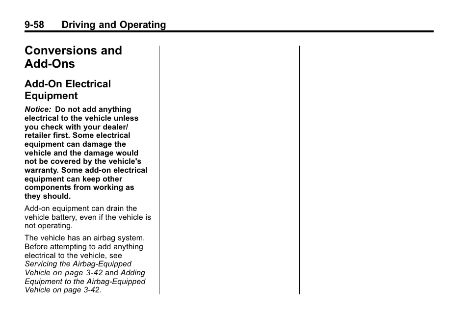 Conversions and add-ons, Add-on electrical equipment, Conversions and add-ons -58 | Add-on electrical, Equipment -58 | Buick 2010 Enclave User Manual | Page 302 / 440