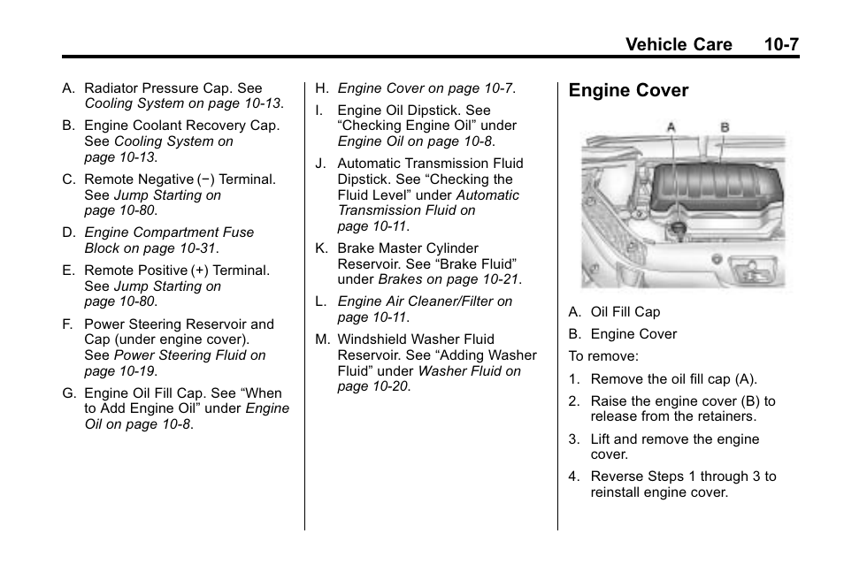 Engine cover, Engine cover -7, Vehicle care 10-7 | Buick 2010 Enclave User Manual | Page 309 / 440