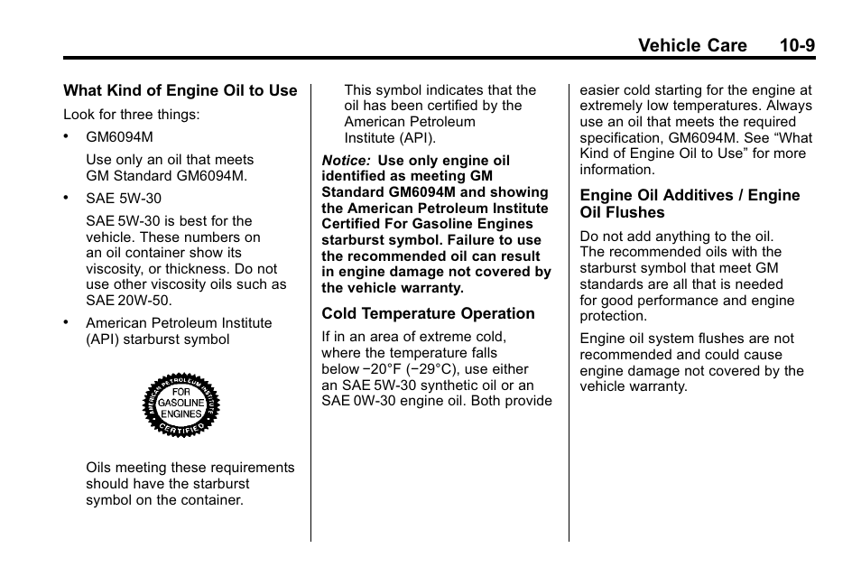 Vehicle care 10-9 | Buick 2010 Enclave User Manual | Page 311 / 440