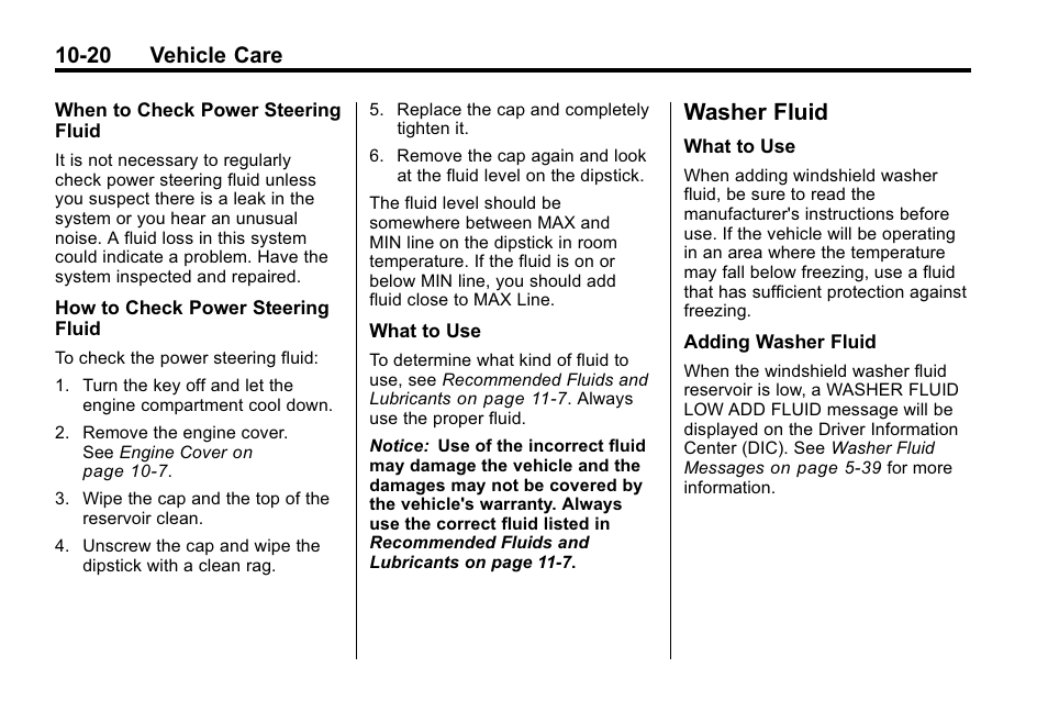 Washer fluid, Washer fluid -20, Replacement | 20 vehicle care | Buick 2010 Enclave User Manual | Page 322 / 440