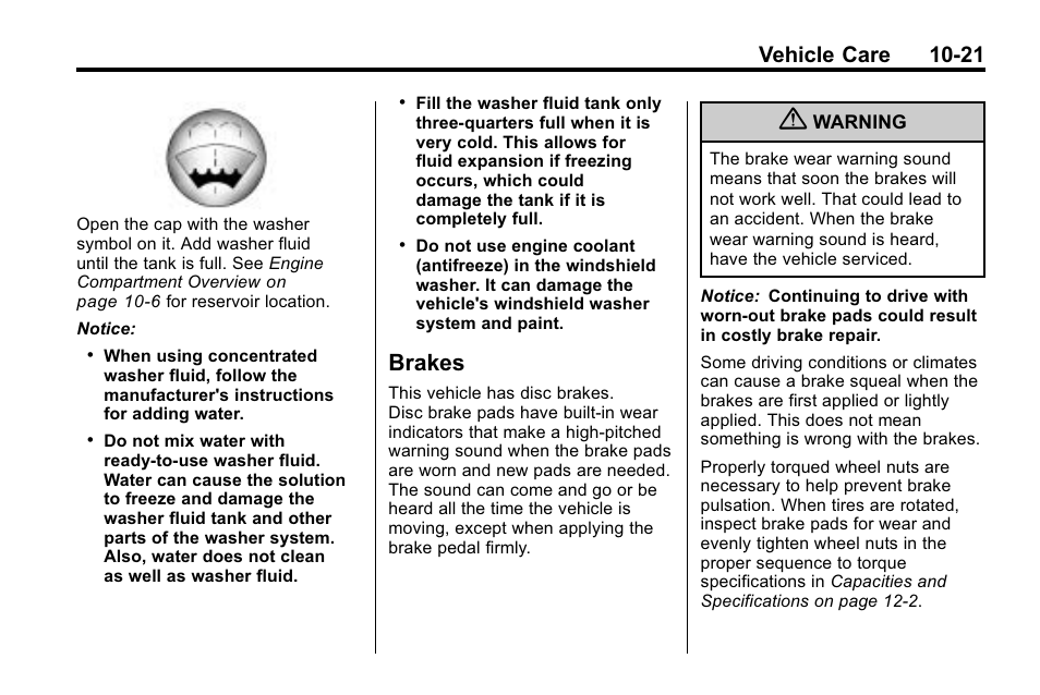 Brakes, Brakes -21, Vehicle care 10-21 | Buick 2010 Enclave User Manual | Page 323 / 440