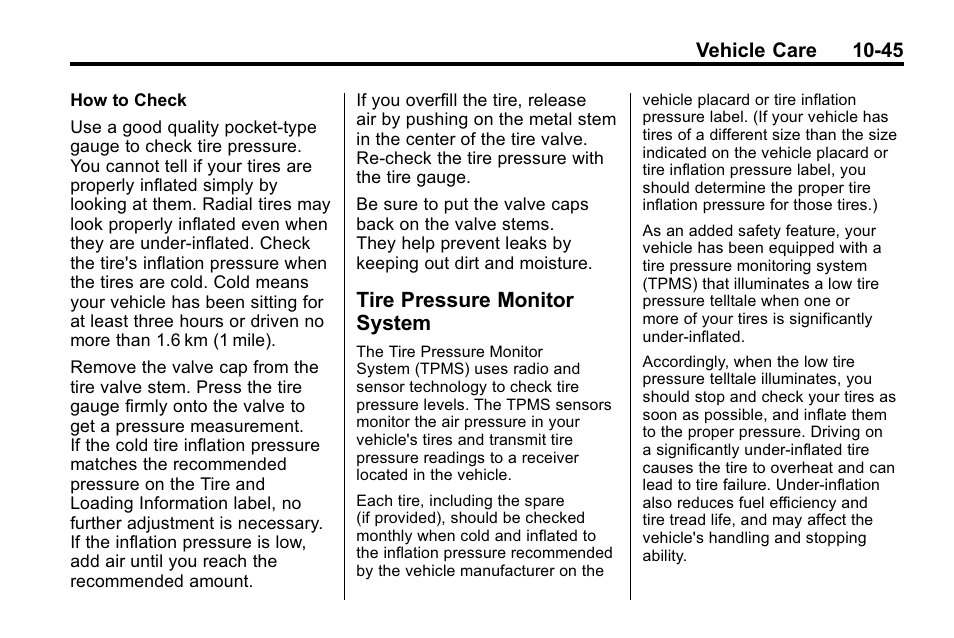 Tire pressure monitor system, Tire pressure monitor, System -45 | Buick 2010 Enclave User Manual | Page 347 / 440