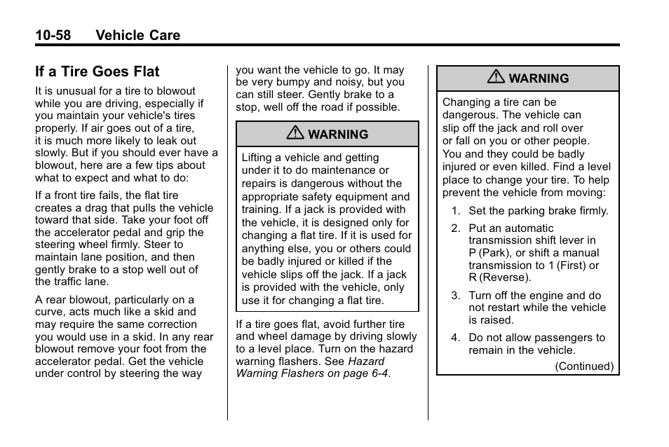 If a tire goes flat, If a tire goes flat -58 | Buick 2010 Enclave User Manual | Page 360 / 440