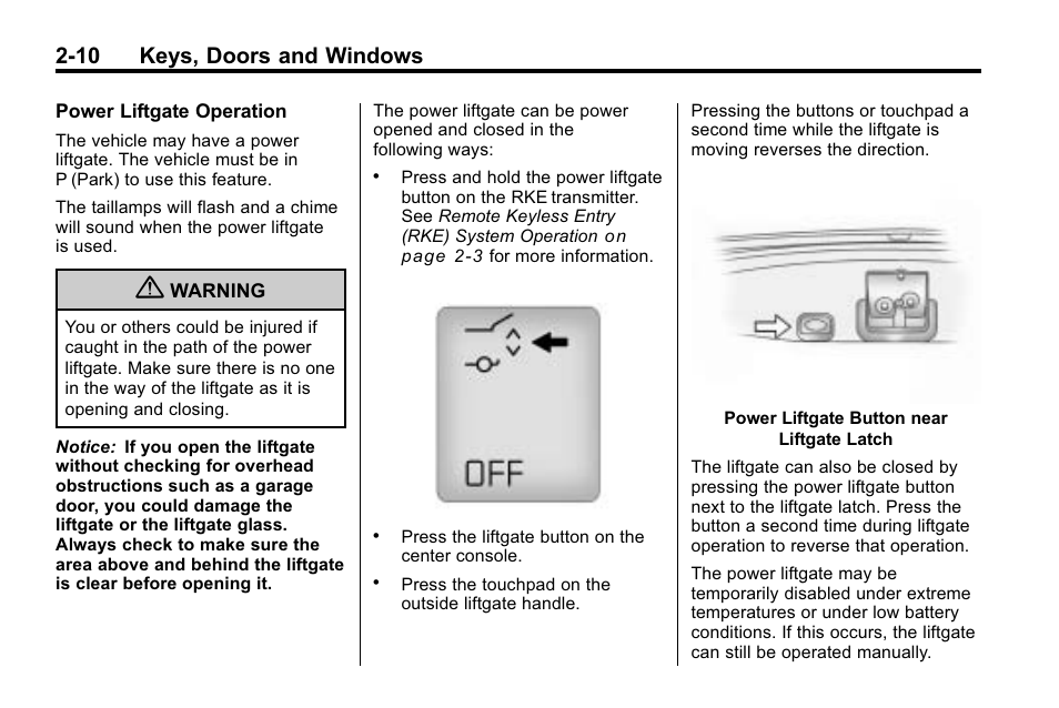 10 keys, doors and windows | Buick 2010 Enclave User Manual | Page 38 / 440