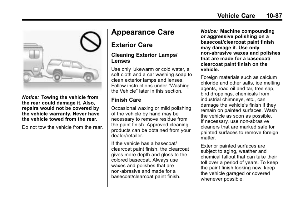 Appearance care, Exterior care, Appearance care -87 | Care -87 | Buick 2010 Enclave User Manual | Page 389 / 440