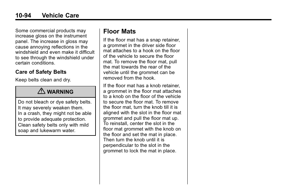 Floor mats, Floor mats -94 | Buick 2010 Enclave User Manual | Page 396 / 440