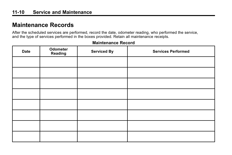 Maintenance records, Maintenance records -10 | Buick 2010 Enclave User Manual | Page 406 / 440