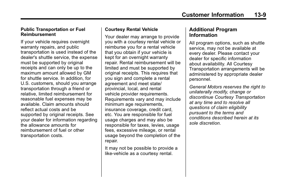 Customer information 13-9 | Buick 2010 Enclave User Manual | Page 421 / 440