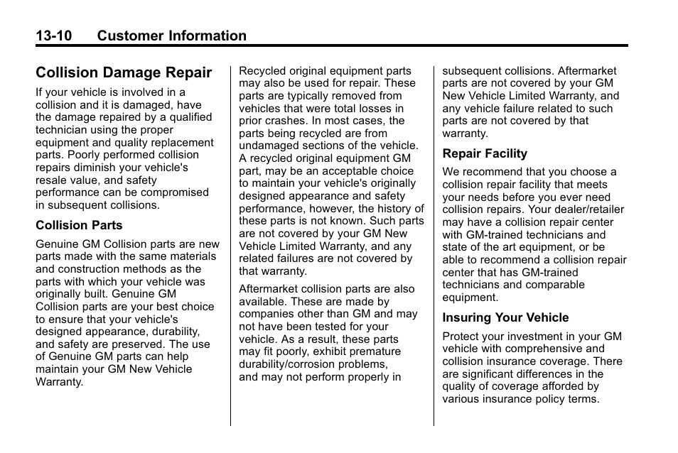 Collision damage repair, Collision damage repair -10 | Buick 2010 Enclave User Manual | Page 422 / 440