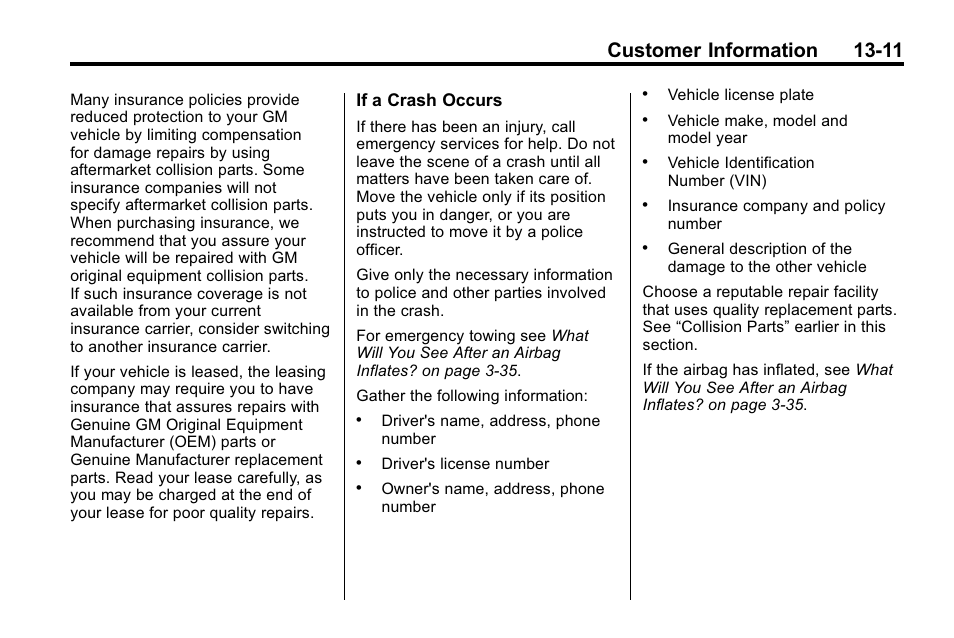 Customer information 13-11 | Buick 2010 Enclave User Manual | Page 423 / 440