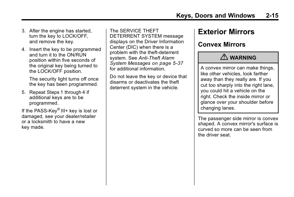 Exterior mirrors, Convex mirrors, Exterior mirrors -15 | Vehicle personalization, Convex mirrors -15 | Buick 2010 Enclave User Manual | Page 43 / 440